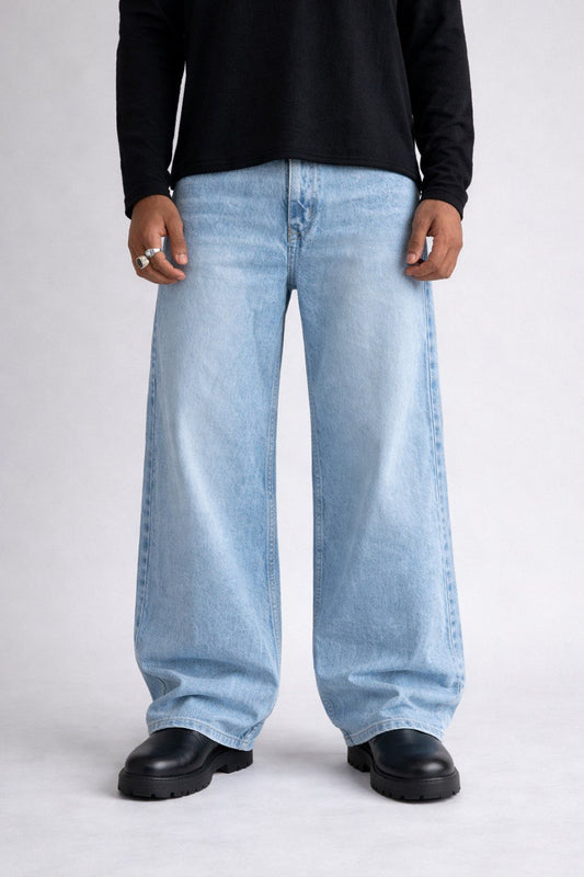Sky Blue Faded Wide-Leg Denim