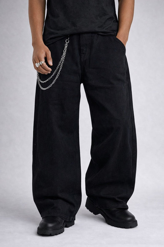 Jet Black Oversized Wide-Leg Denim