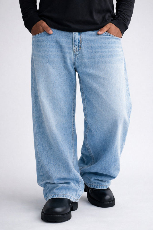 Ice Blue Acid Wash Wide-Leg Denim