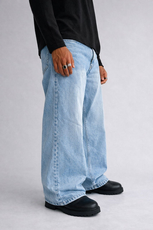 Sky Blue Faded Wide-Leg Denim