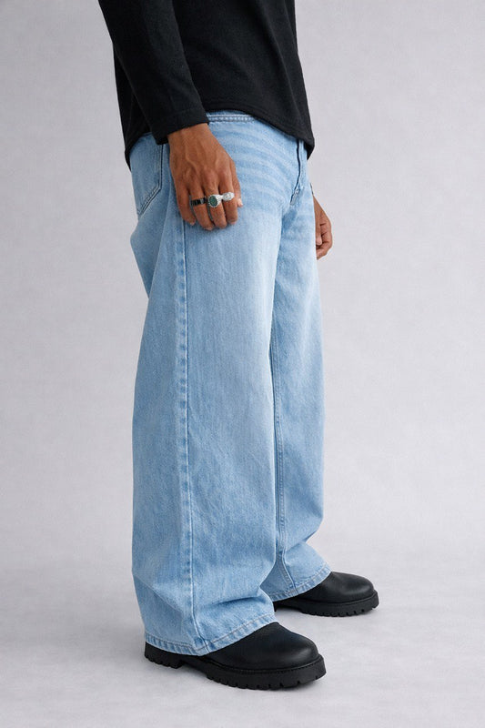 Ice Blue Acid Wash Wide-Leg Denim