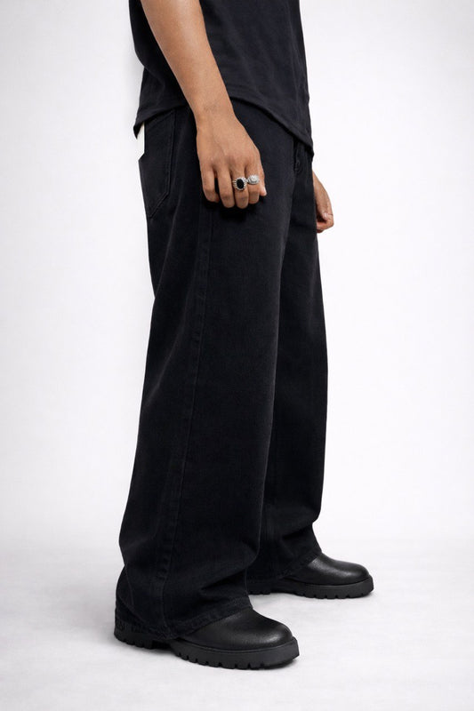 Jet Black Oversized Wide-Leg Denim