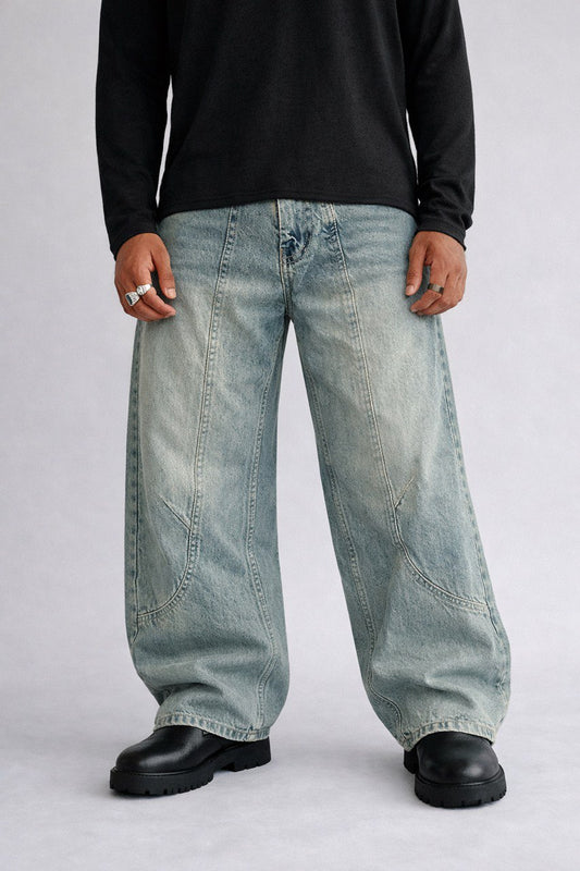 Sage Pattern Green Washed Baggy Denim