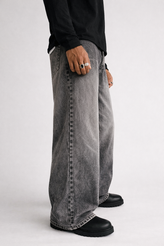 Ash Grey Gradient Wide-Leg Denim