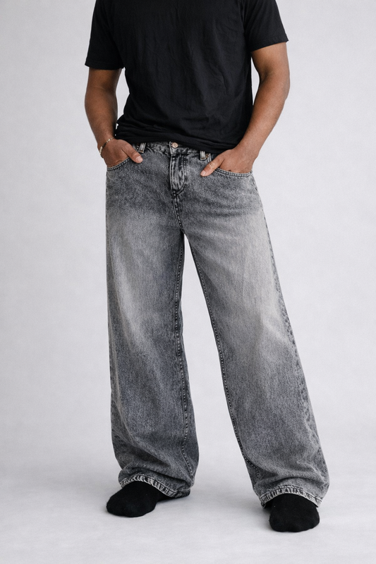 Ash Grey Gradient Wide-Leg Denim