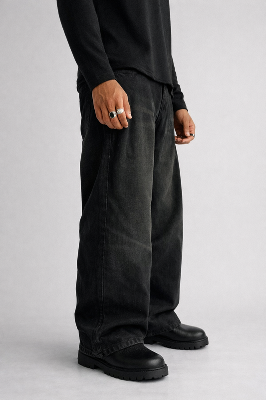Washed Black  Wide-Leg Denim